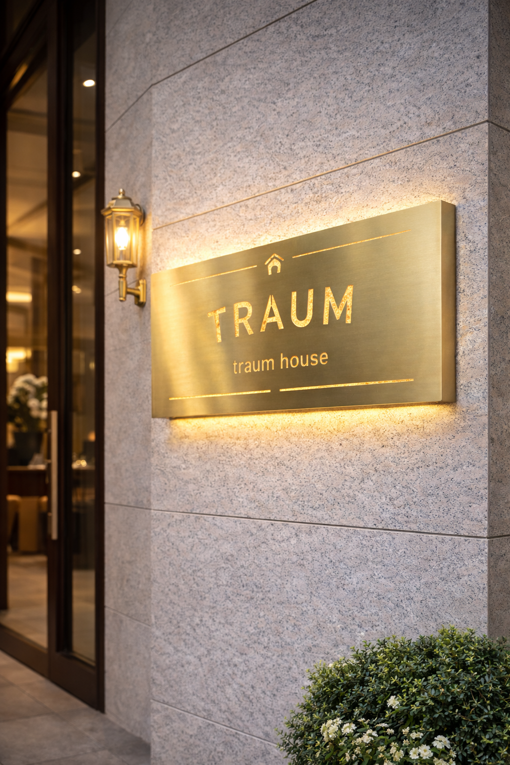 Illuminated Brass Cut-Out Box Entrance Sign | Custom Outdoor Metal Facade Signage - Otimsan Shop
