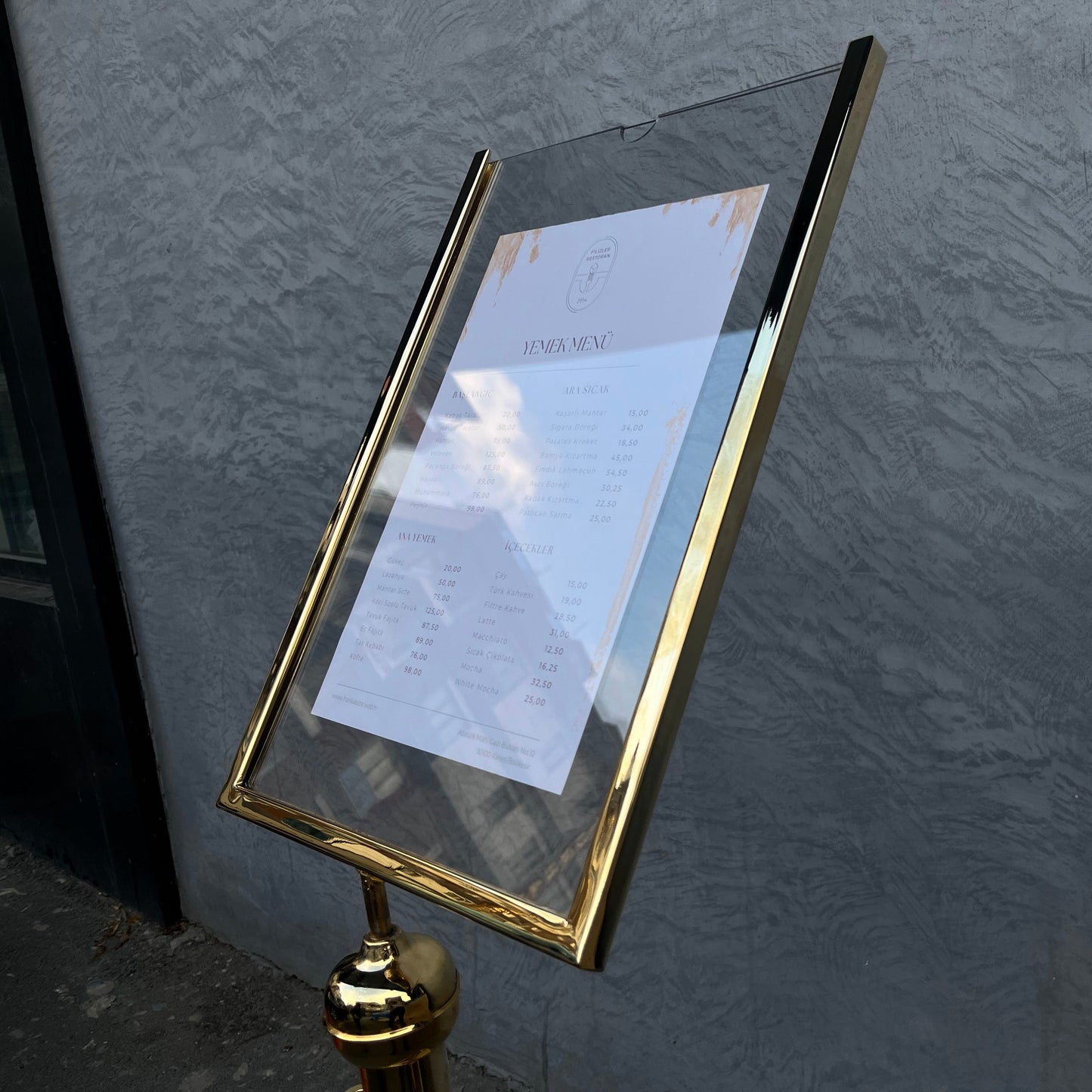 Brass-Plated Freestanding Menu Stand | Information, Direction & Welcome Board for Restaurants and Hotels - Otimsan Shop