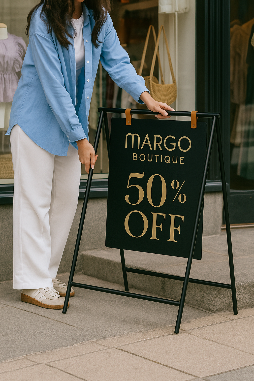Magnetic Freestanding Double-Sided Economic Pavement Sign | Foldable Shop Board with Printed Brand Logo - Otimsan Shop