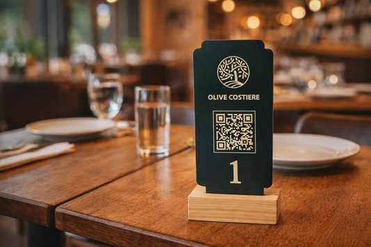 Wooden Freestanding QR Code Menu Stand – Acrylic Table Number & Information Sign - Otimsan Shop