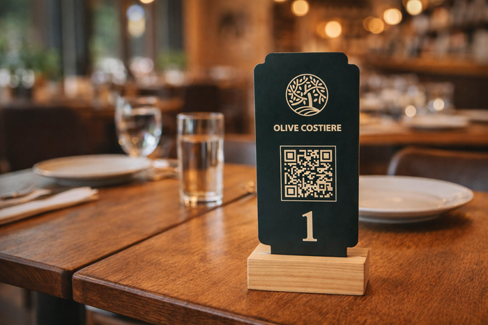 Wooden Freestanding QR Code Menu Stand – Acrylic Table Number & Information Sign - Otimsan Shop