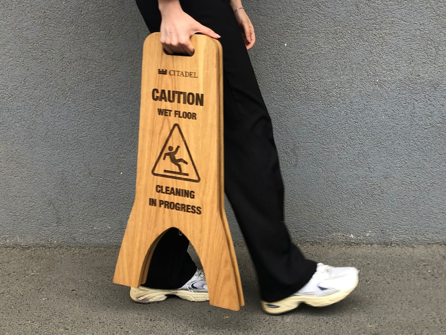 Freestanding Wet Floor Sign | Foldable Double-Sided Wooden Portable Sign - Otimsan Shop