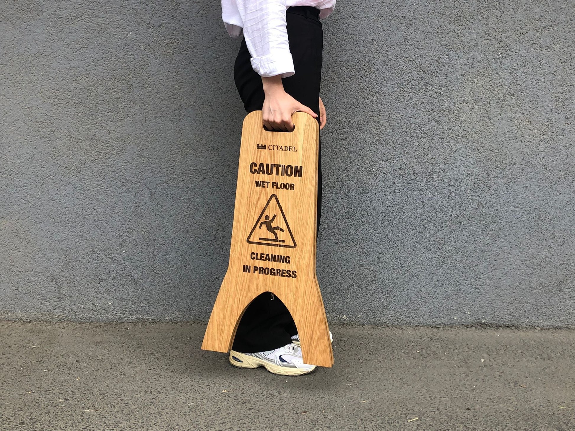 Freestanding Wet Floor Sign | Foldable Double-Sided Wooden Portable Sign - Otimsan Shop