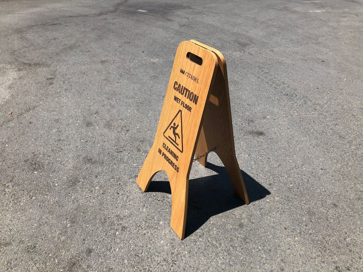 Freestanding Wet Floor Sign | Foldable Double-Sided Wooden Portable Sign - Otimsan Shop