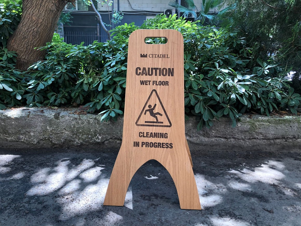 Freestanding Wet Floor Sign | Foldable Double-Sided Wooden Portable Sign - Otimsan Shop