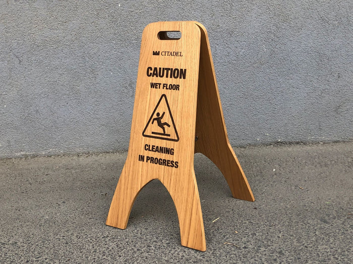 Freestanding Wet Floor Sign | Foldable Double-Sided Wooden Portable Sign - Otimsan Shop