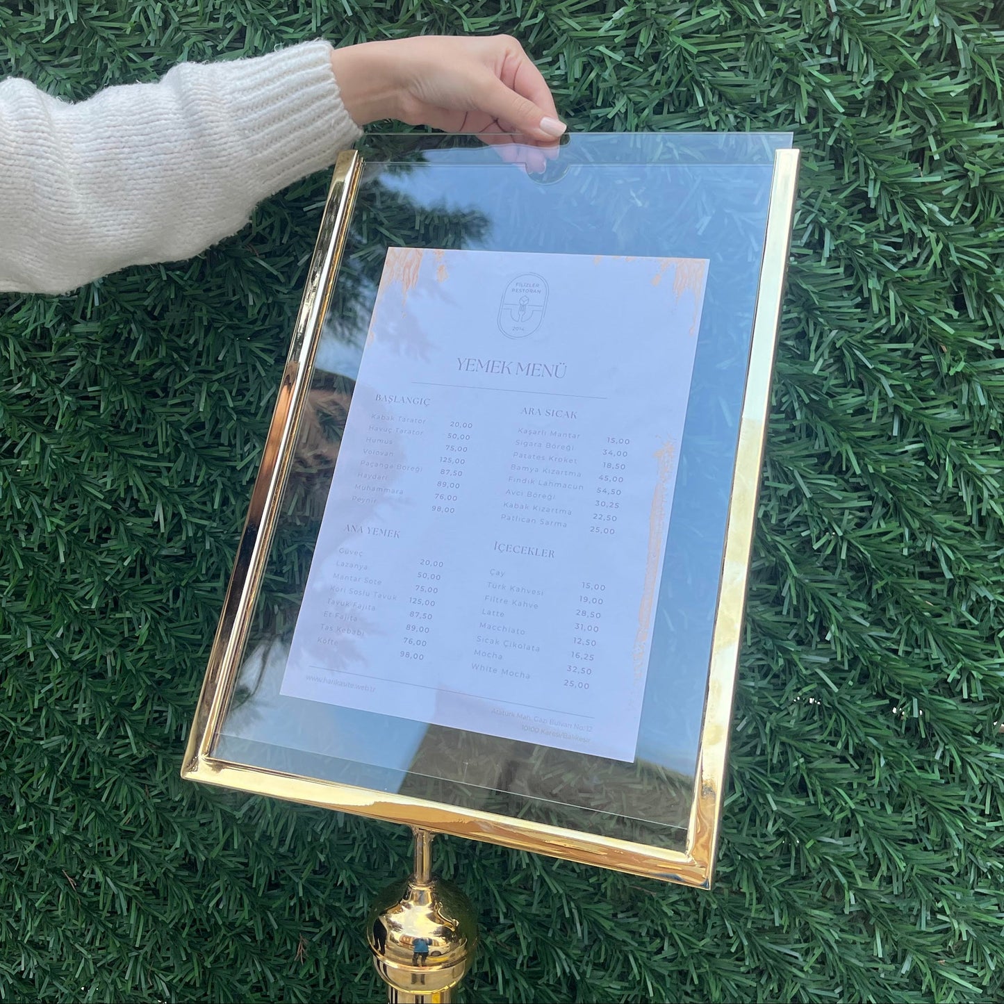 Brass-Plated Freestanding Menu Stand | Information, Direction & Welcome Board for Restaurants and Hotels - Otimsan Shop