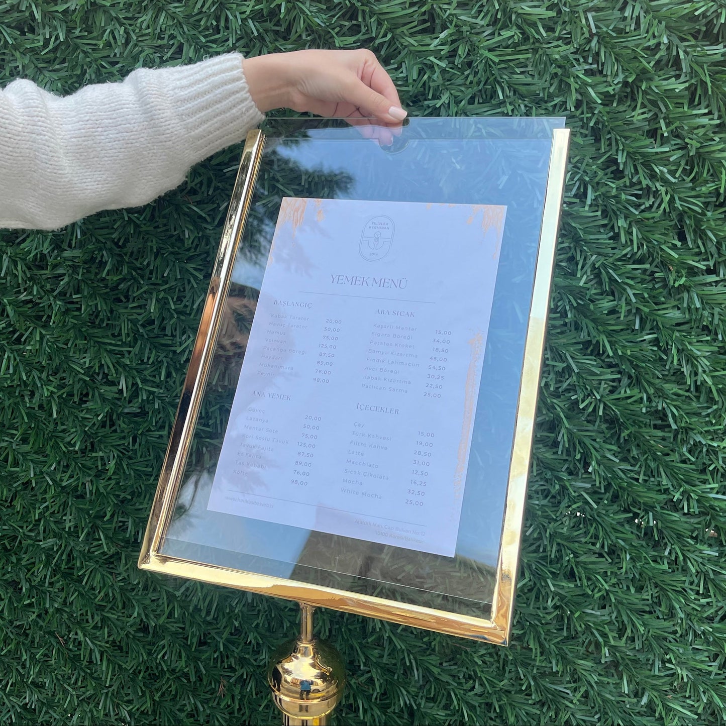 Brass-Plated Freestanding Menu Stand | Information, Direction & Welcome Board for Restaurants and Hotels - Otimsan Shop