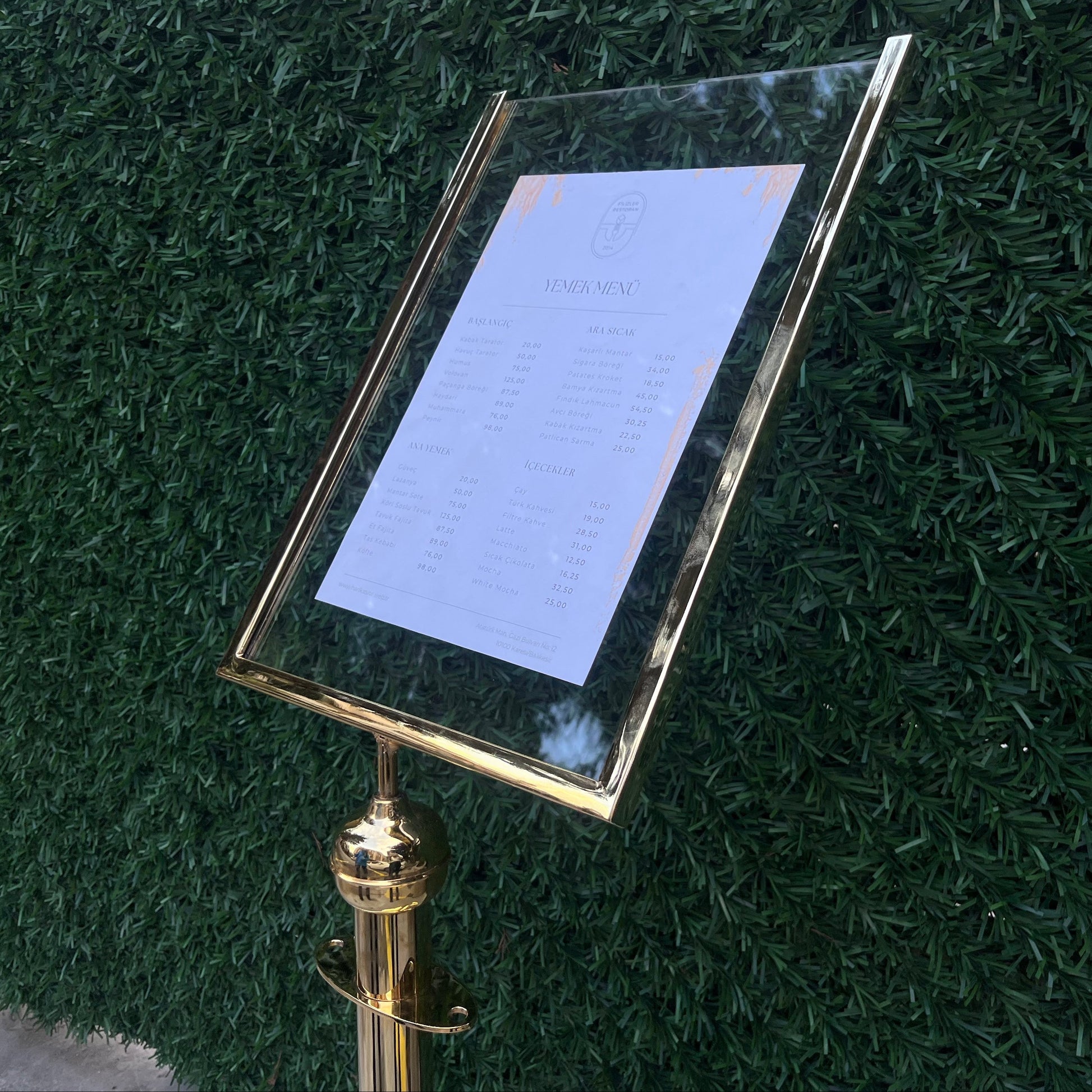 Brass-Plated Freestanding Menu Stand | Information, Direction & Welcome Board for Restaurants and Hotels - Otimsan Shop