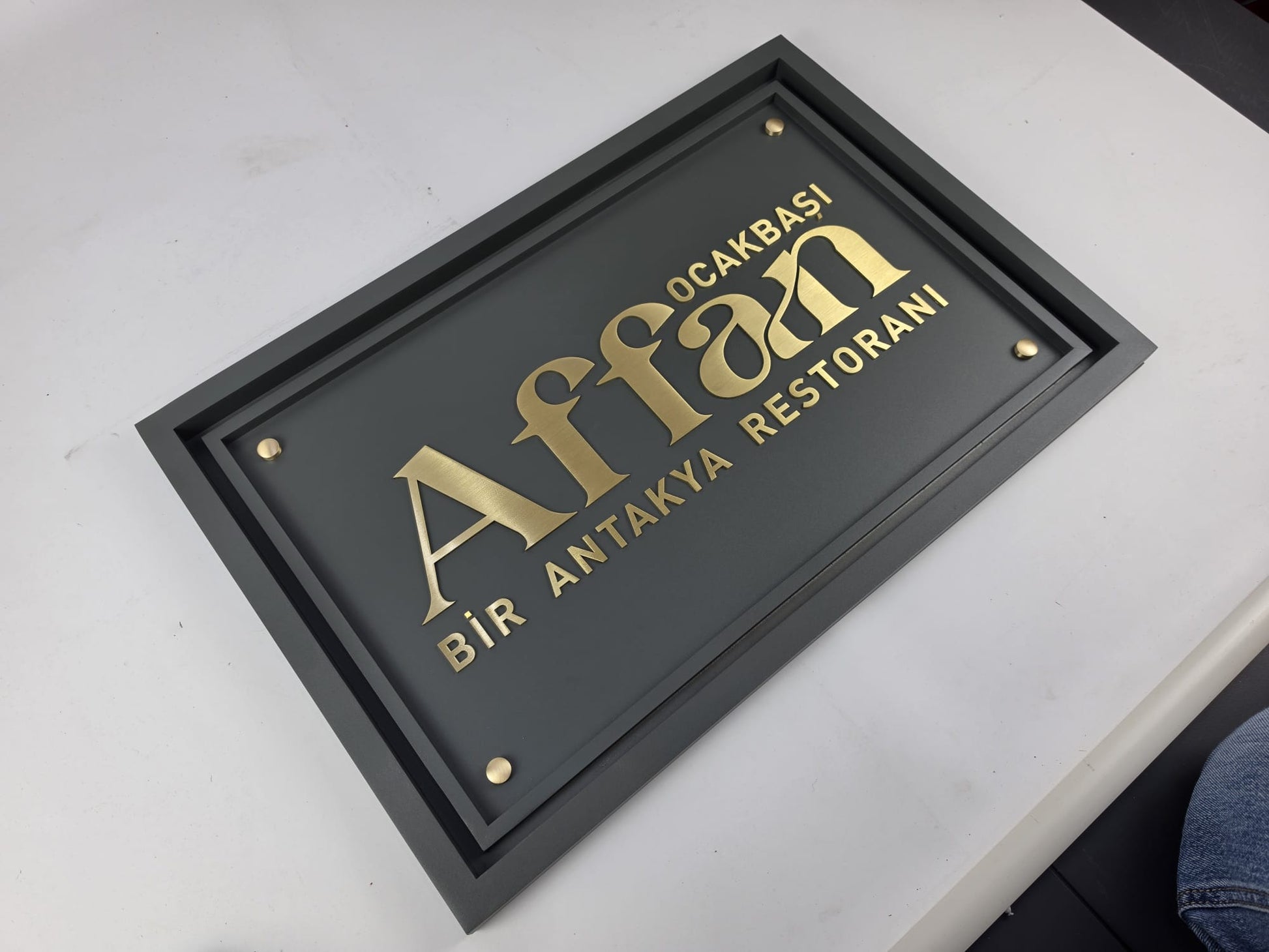 Framed Brass Embossed Letter Business Sign | Restaurant & Café Entrance Signboard - Otimsan Shop