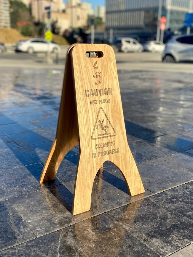 Freestanding Wet Floor Sign | Foldable Double-Sided Wooden Portable Sign - Otimsan Shop