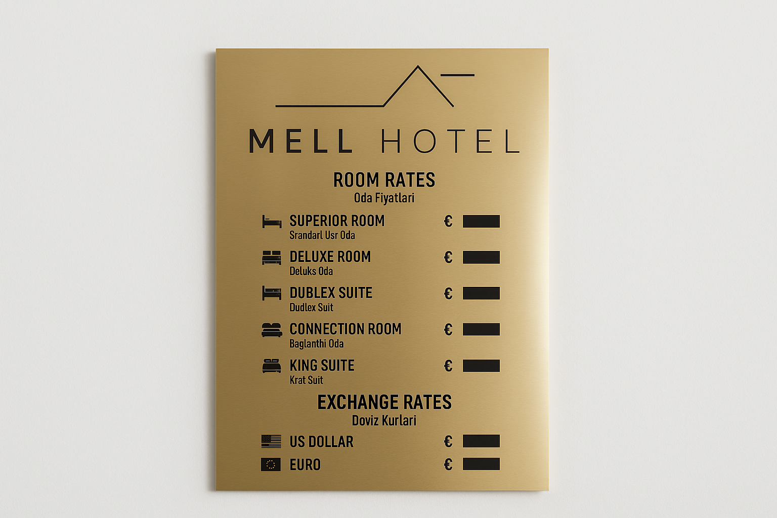 Wall-Mounted Exchange Rate & Room Price Board - Otimsan Shop