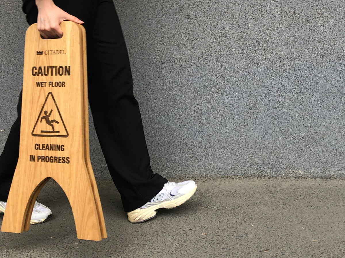 Freestanding Wet Floor Sign | Foldable Double-Sided Wooden Portable Sign - Otimsan Shop