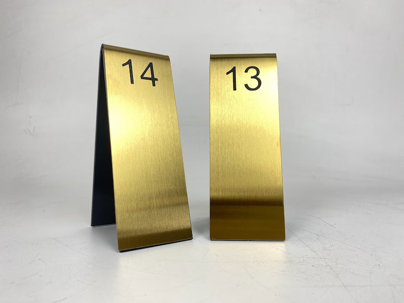 Custom Stainless Steel Table Number Sign - Double-Sided Display Signs for Restaurant, Cafe, Bar - Reserved Sign - Events Table Stand
