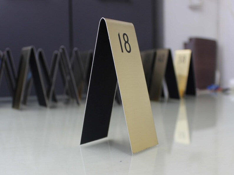 Custom Stainless Steel Table Number Sign - Double-Sided Display Signs for Restaurant, Cafe, Bar - Reserved Sign - Events Table Stand