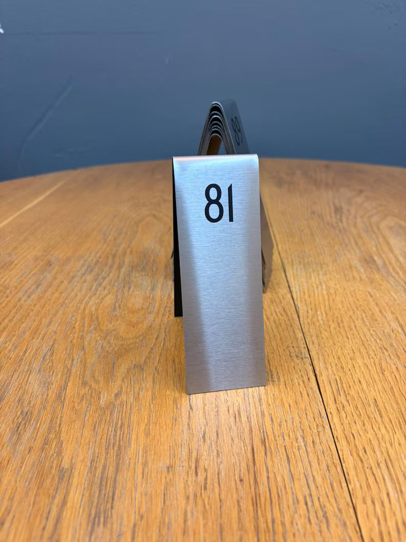 Custom Stainless Steel Table Number Sign - Double-Sided Display Signs for Restaurant, Cafe, Bar - Reserved Sign - Events Table Stand