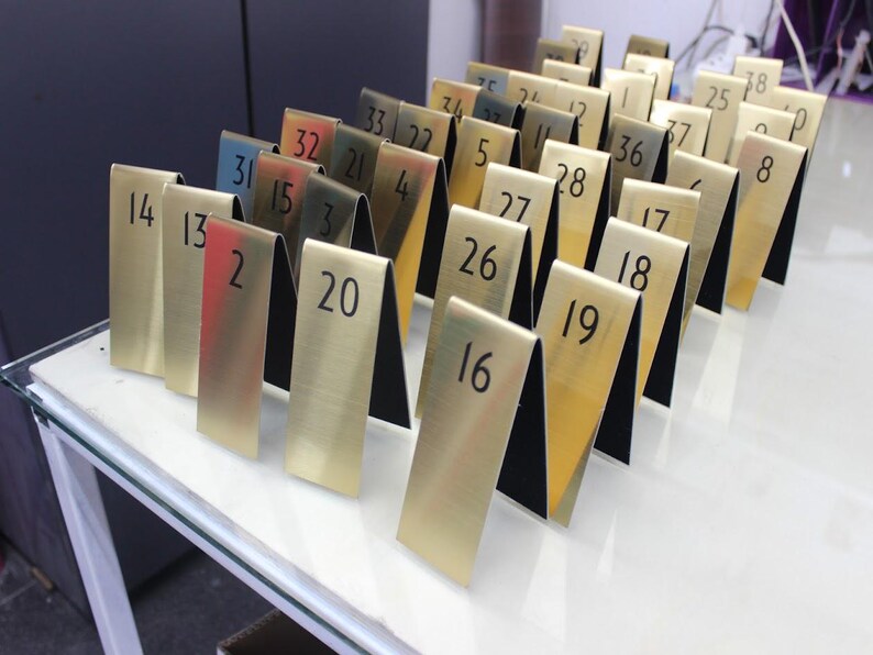 Custom Stainless Steel Table Number Sign - Double-Sided Display Signs for Restaurant, Cafe, Bar - Reserved Sign - Events Table Stand