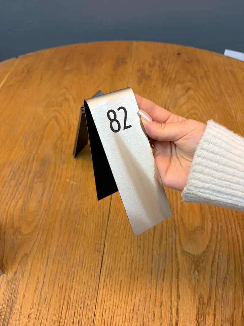Custom Stainless Steel Table Number Sign - Double-Sided Display Signs for Restaurant, Cafe, Bar - Reserved Sign - Events Table Stand