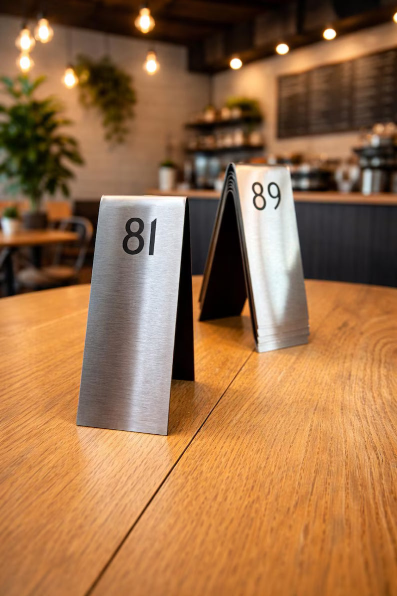 Custom Stainless Steel Table Number Sign - Double-Sided Display Signs for Restaurant, Cafe, Bar - Reserved Sign - Events Table Stand