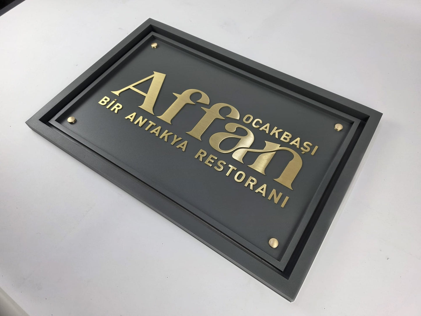Framed Brass Embossed Letter Business Sign | Restaurant & Café Entrance Signboard - Otimsan Shop