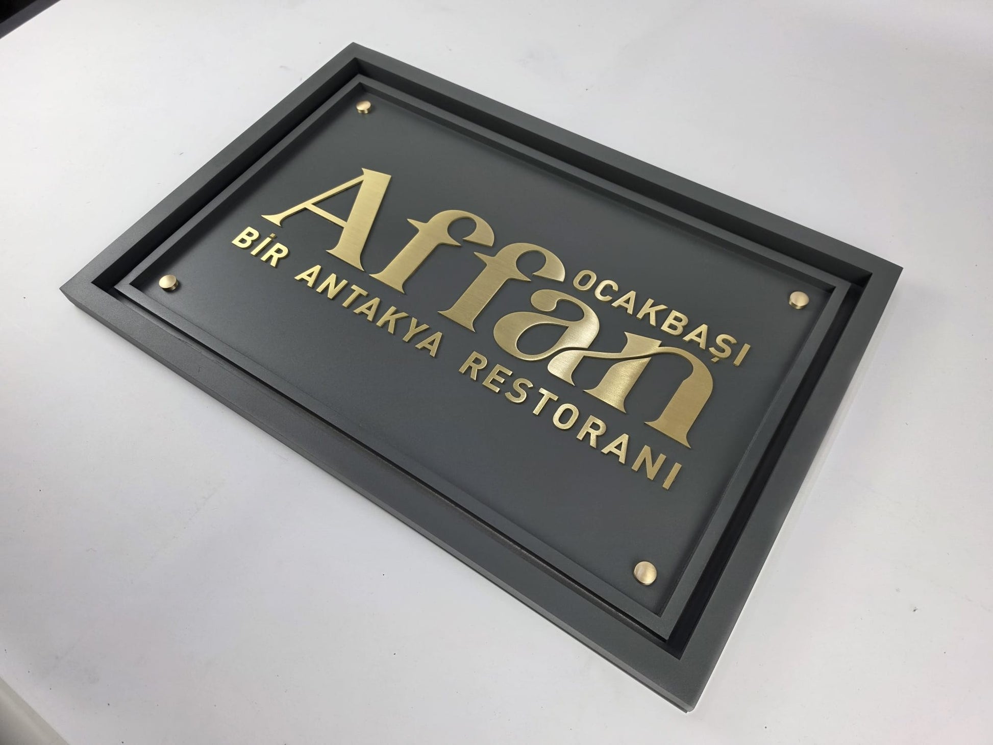 Framed Brass Embossed Letter Business Sign | Restaurant & Café Entrance Signboard - Otimsan Shop