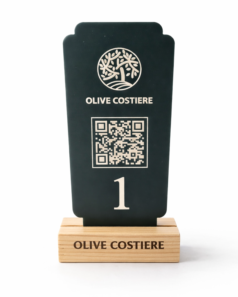 Wooden Freestanding QR Code Menu Stand – Acrylic Table Number & Information Sign - Otimsan Shop