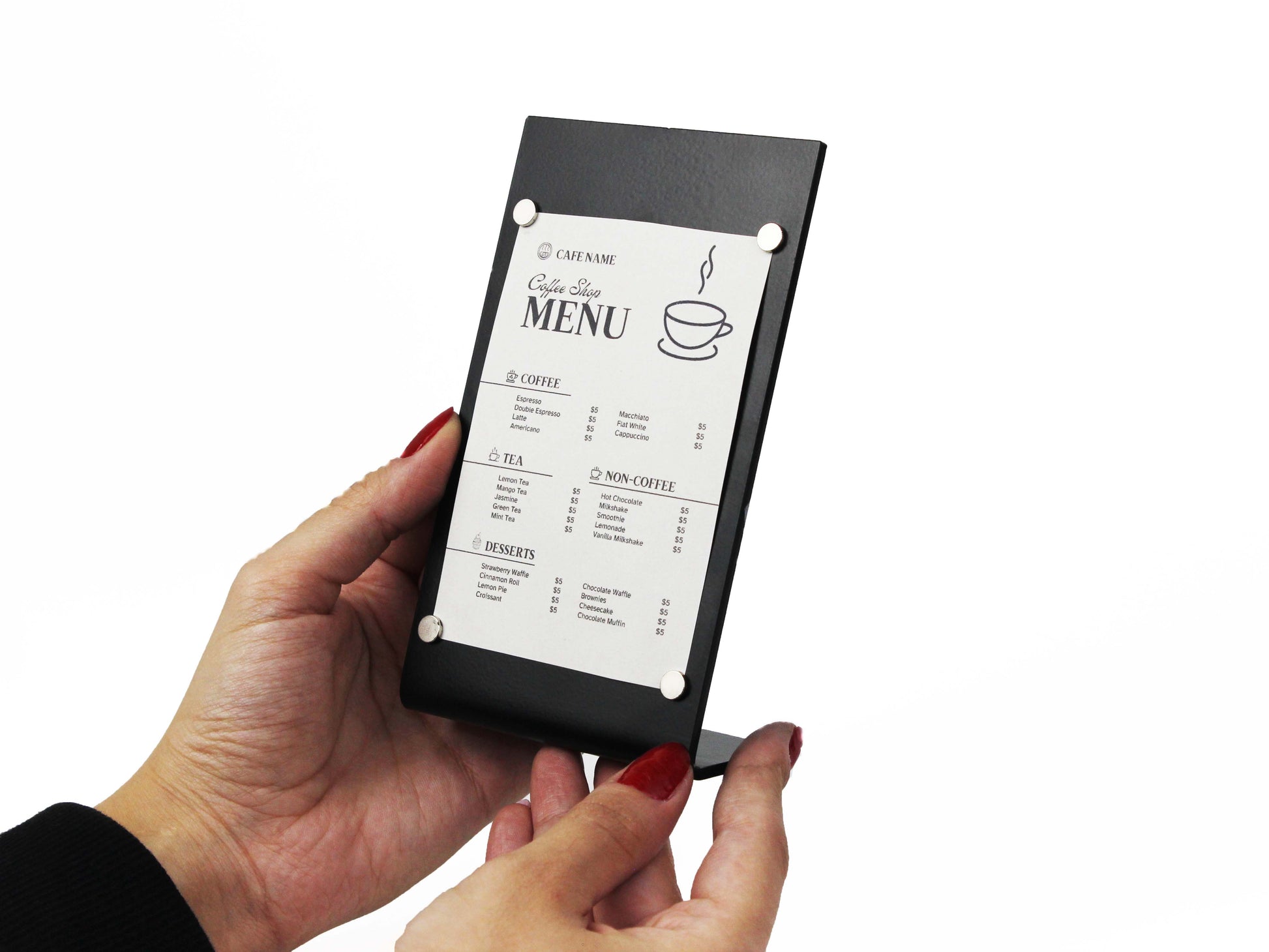 Magnetic Metal Tabletop Menu Stand 6-Piece Set – Logo Menu Holder for Cafés, Restaurants, and Businesses - Otimsan Shop