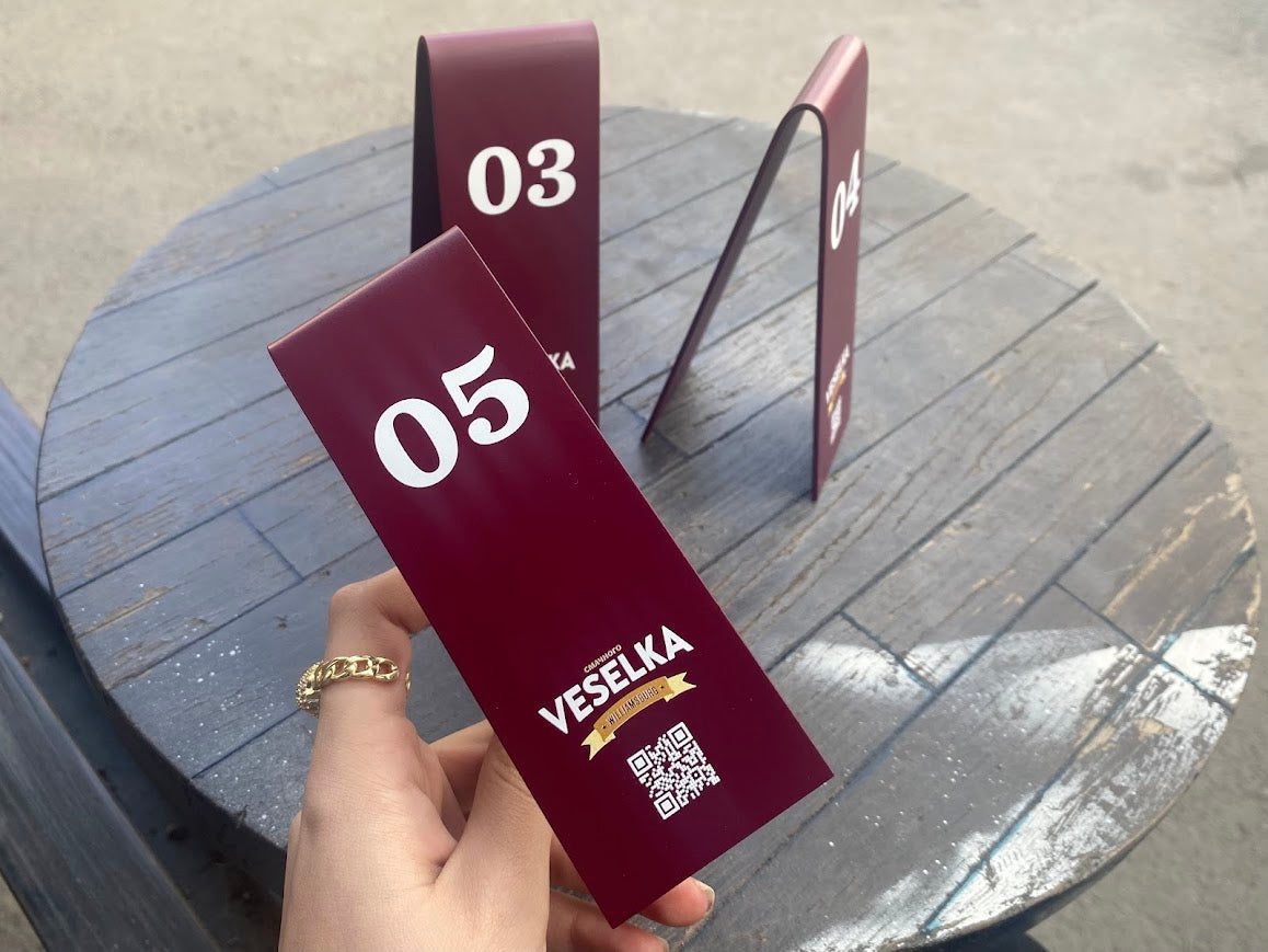 Table Number Stand | QR Code, Double-Sided & Custom Logo Design for Restaurants & Cafés - Otimsan Shop