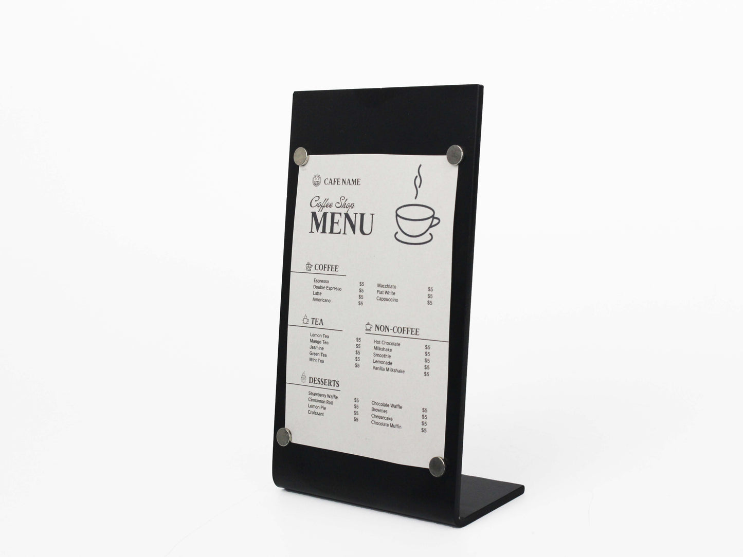 Magnetic Metal Tabletop Menu Stand 6-Piece Set – Logo Menu Holder for Cafés, Restaurants, and Businesses - Otimsan Shop