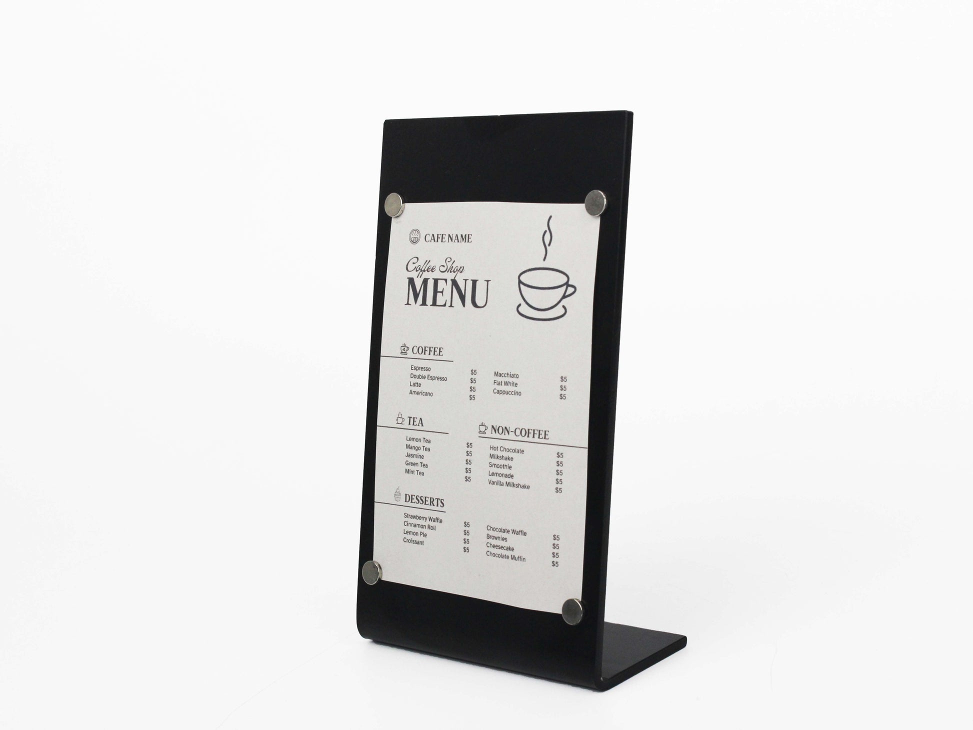 Magnetic Metal Tabletop Menu Stand 6-Piece Set – Logo Menu Holder for Cafés, Restaurants, and Businesses - Otimsan Shop