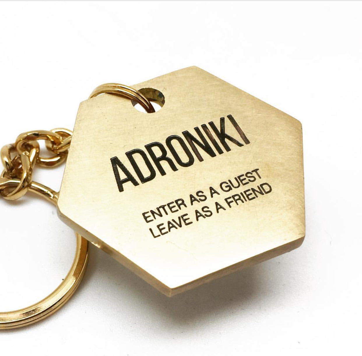 Brass Hotel Room Keychain – Hexagonal Metal Keychain with Custom Text & Numbering - Otimsan Shop