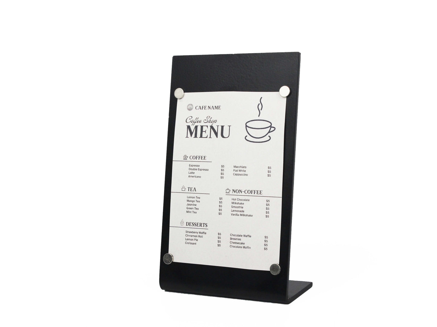 Magnetic Metal Tabletop Menu Stand 6-Piece Set – Logo Menu Holder for Cafés, Restaurants, and Businesses - Otimsan Shop