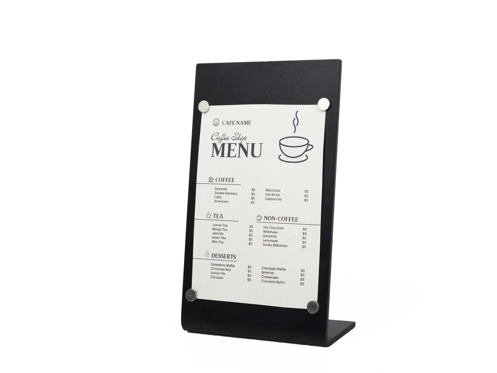 Magnetic Metal Tabletop Menu Stand 6-Piece Set – Logo Menu Holder for Cafés, Restaurants, and Businesses - Otimsan Shop