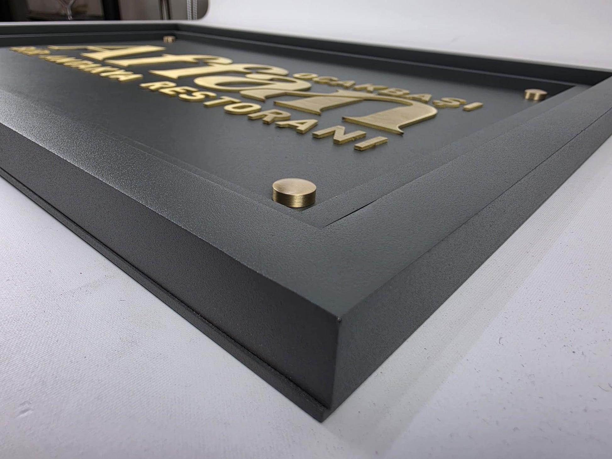 Framed Brass Embossed Letter Business Sign | Restaurant & Café Entrance Signboard - Otimsan Shop