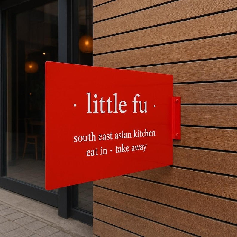 Red custom rectangular blade sign for an Asian restaurant