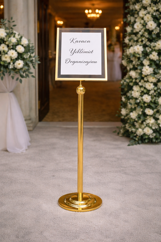 Brass-Plated Freestanding Menu Stand | Information, Direction & Welcome Board for Restaurants and Hotels - Otimsan Shop