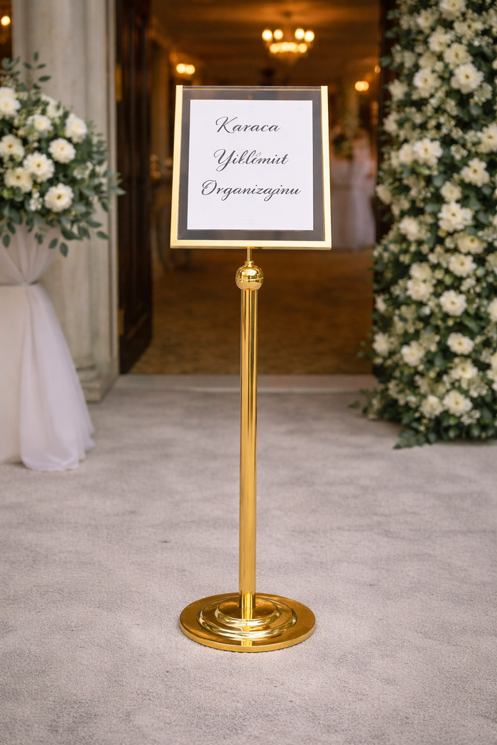 Brass-Plated Freestanding Menu Stand | Information, Direction & Welcome Board for Restaurants and Hotels - Otimsan Shop