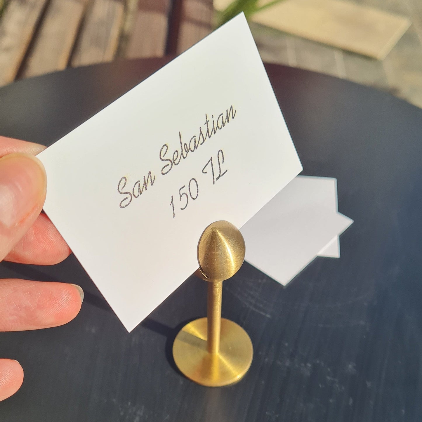 Premium Brass Card Holder Stand – Restaurant Mezze Label & Tabletop Price Tag Holder - Otimsan Shop