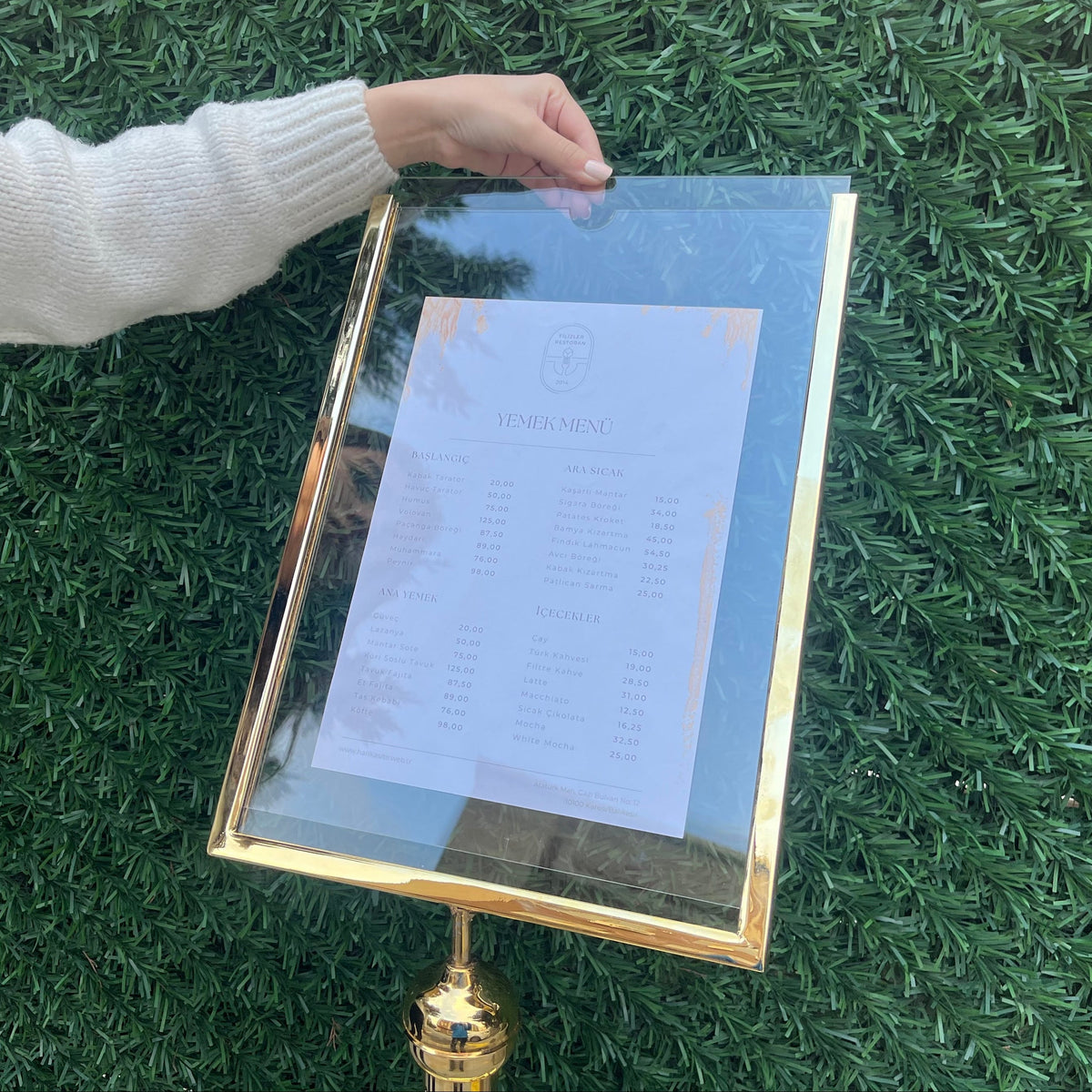 Brass-Plated Freestanding Menu Stand | Information, Direction & Welcome Board for Restaurants and Hotels - Otimsan Shop