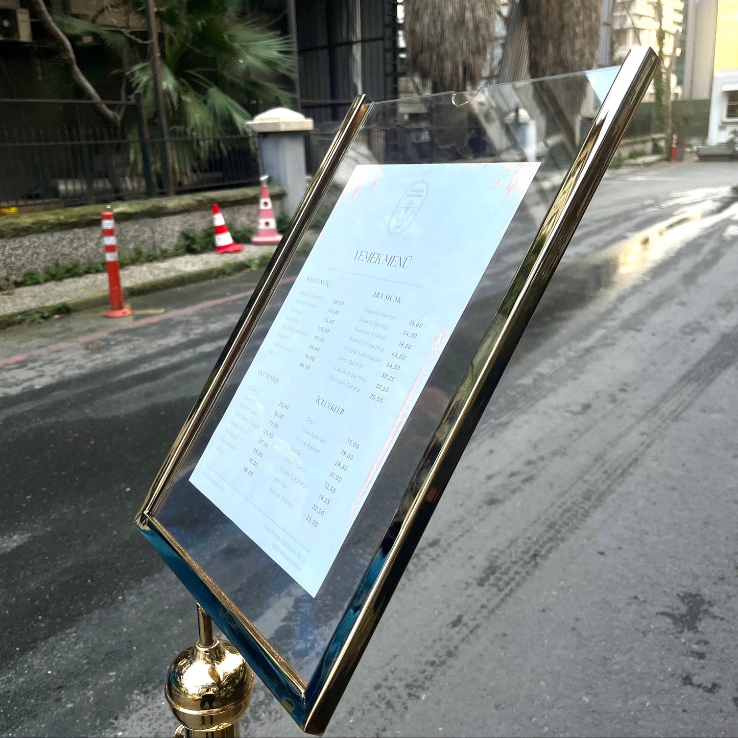 Brass-Plated Freestanding Menu Stand | Information, Direction & Welcome Board for Restaurants and Hotels - Otimsan Shop