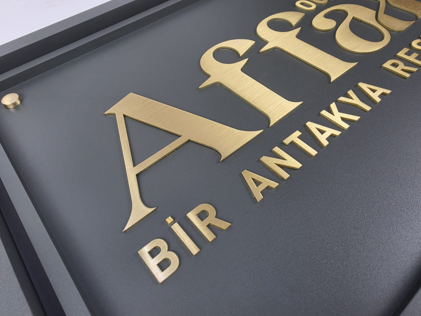 Framed Brass Embossed Letter Business Sign | Restaurant & Café Entrance Signboard - Otimsan Shop