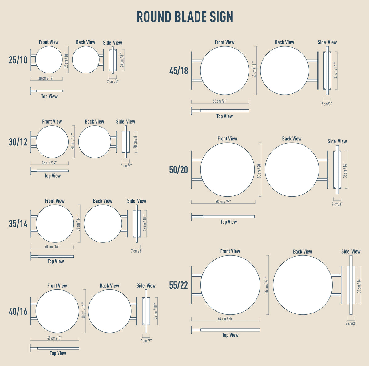 Round blade storefront sign – custom logo product detail view