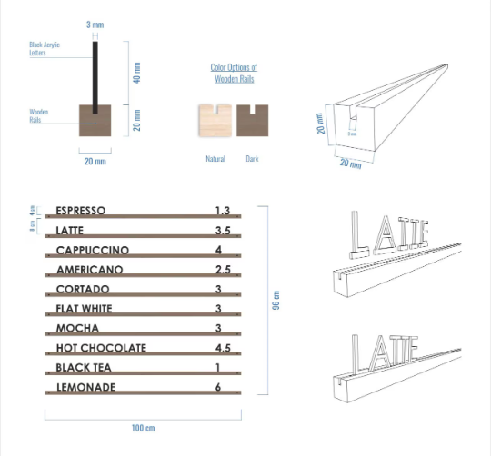 Wooden Slat Changeable Menu Board - Daily Menu Solution for Cafés and Coffee Shops - Otimsan Shop