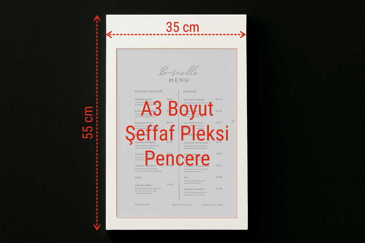 A3 wall-mounted menu display case – wall mounted menu box front view